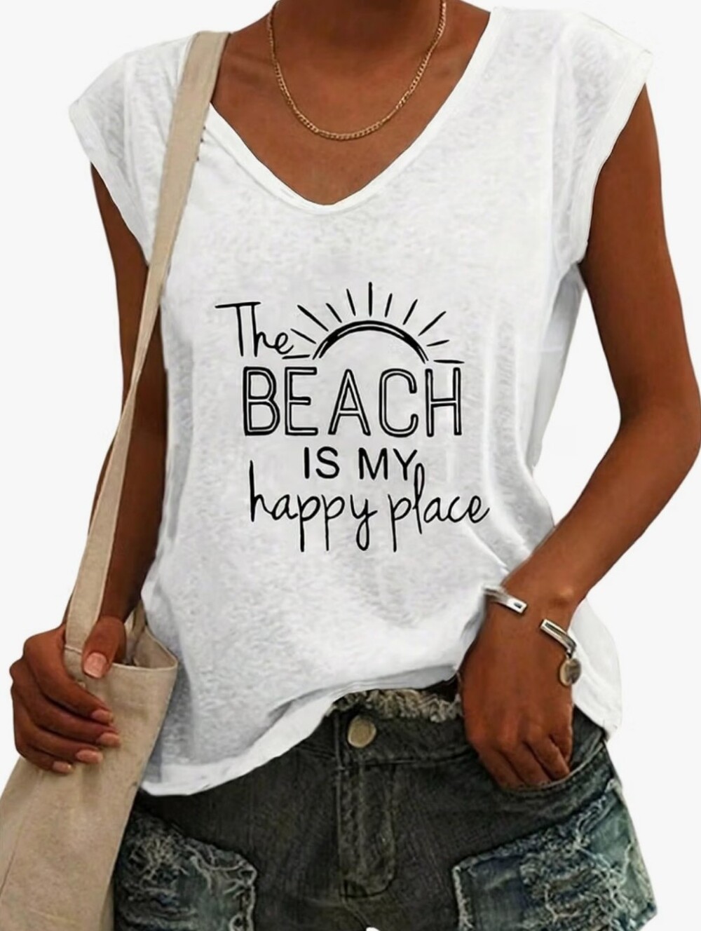 Tee Letter Print Cap Sleeve Crew Neck Oversized Top